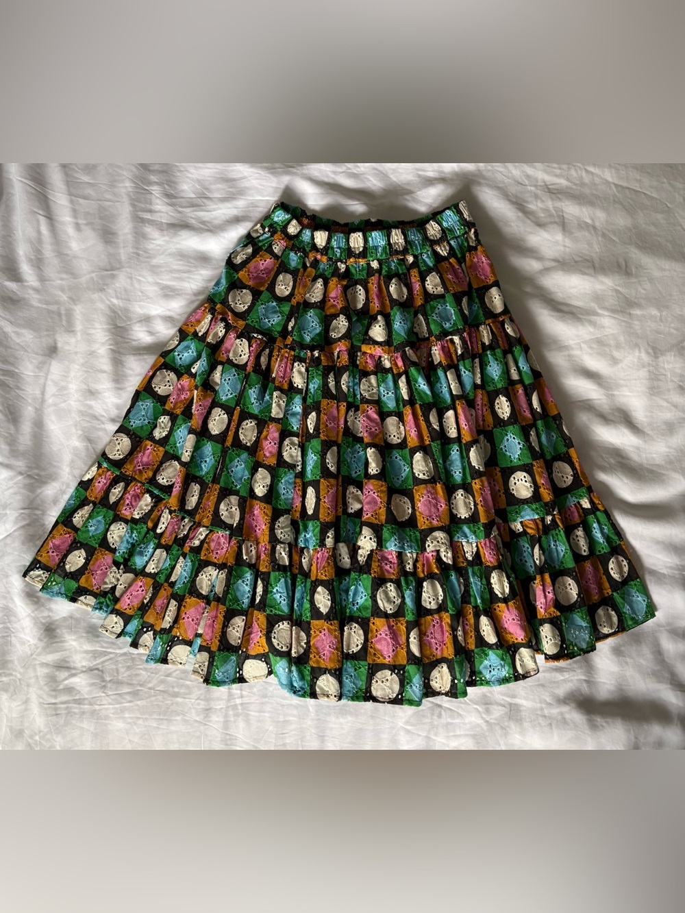 LA DoubleJ Multicolor Geometric-Print Tiered Skirt